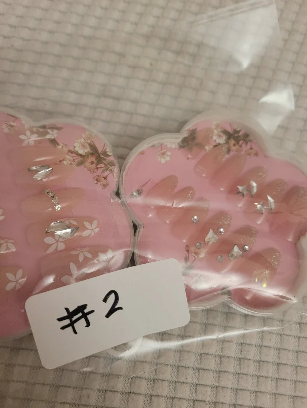 Pink Press-On Nail Sets with Floral Accents
